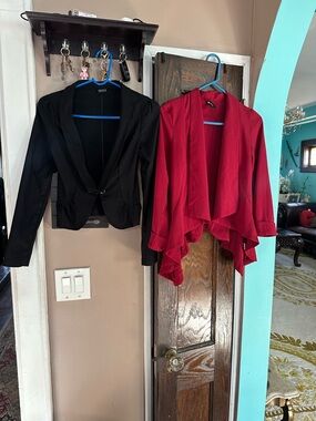 Bundle contains Joyce Leslie Black Blazer and Red Sace Open-Front Jacket Duo